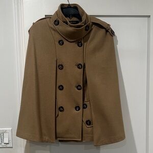 Wool Blend Double-Breasted Cape Coat in Camel